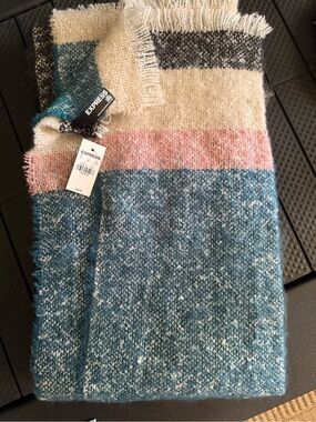 Express Striped Knit Scarf in Teal, Pink & Cream